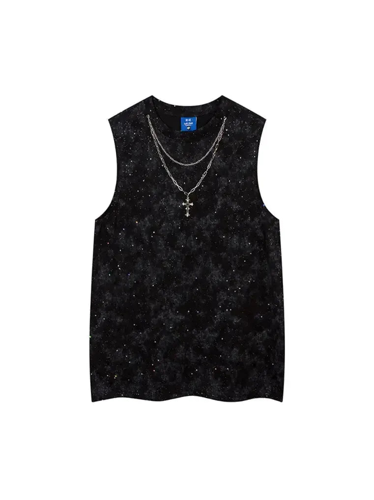 Sleeveless T-shirt with Cross Necklace