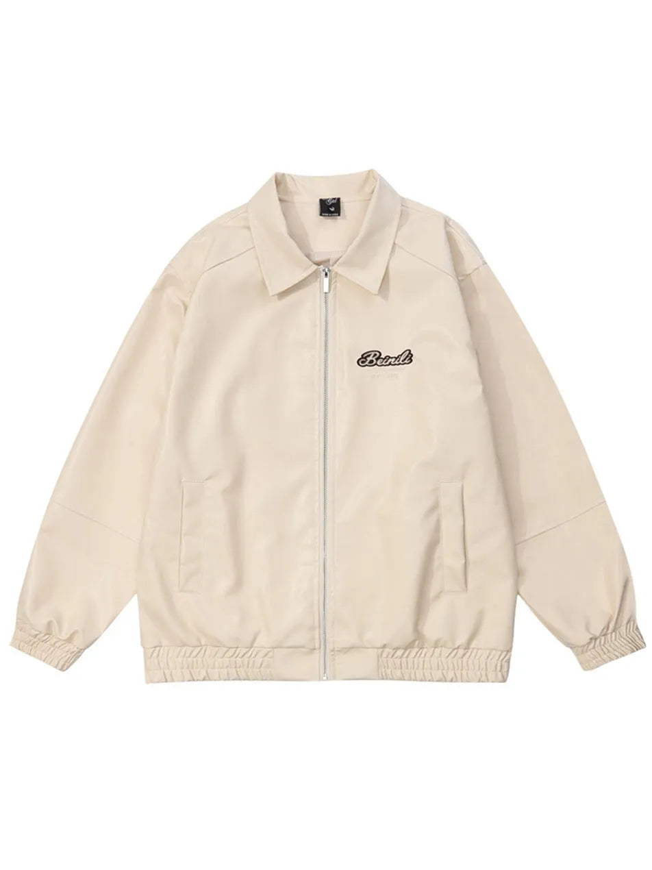 Letter Printed Faux Leather Jacket for Men
