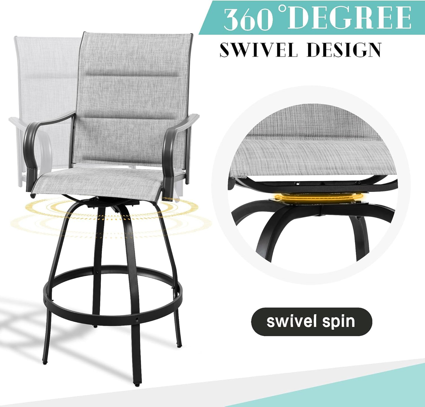 2 Piece Outdoor Patio Swivel Bar Chairs