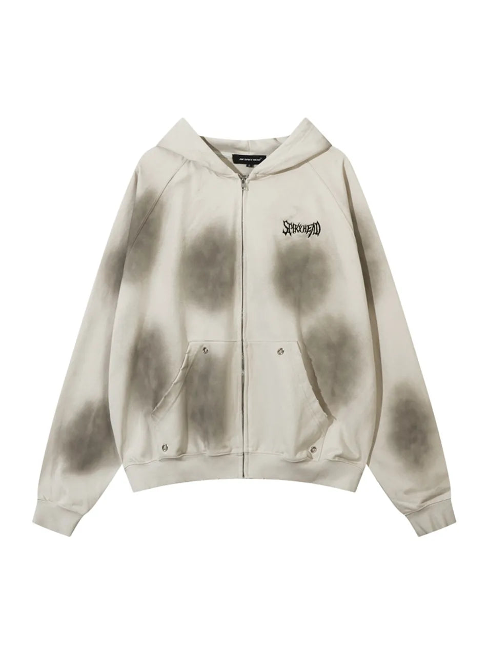 Spray-painted Dotted Old Hoodie for Men