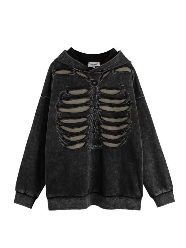 Men's Loose Fit Skull Print Hooded Sweatshirt