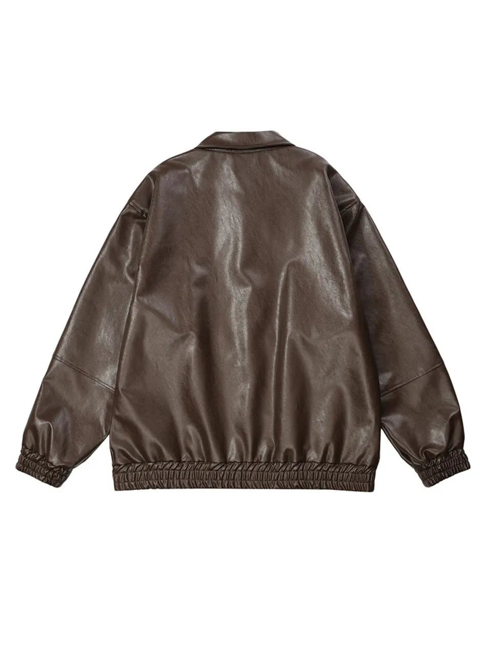 Letter Printed Faux Leather Jacket for Men