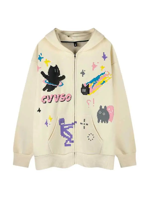 Women's Cartoon Graphic Zip-up Hoodie