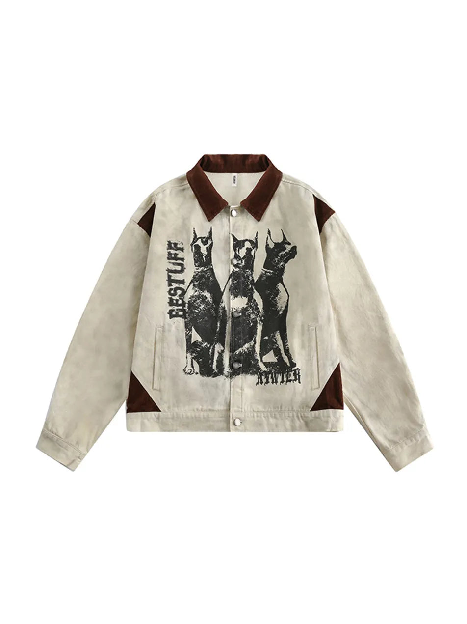 Letter Patchwork Distressed Denim Jacket for Men