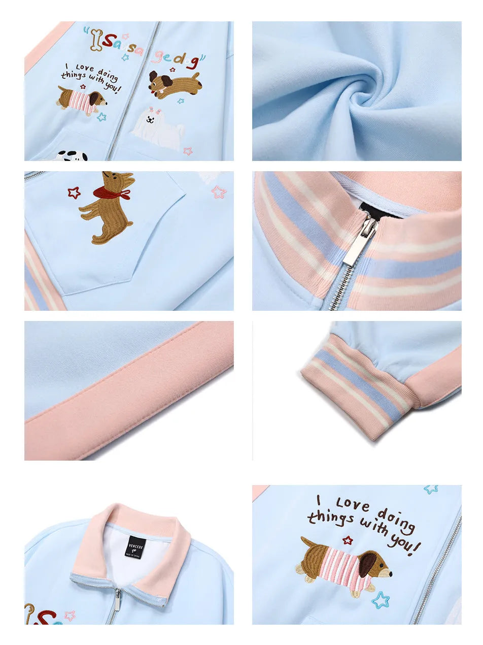 Young Girl' Cute Embroidery Puppy Jacket Autumn Winter for Women