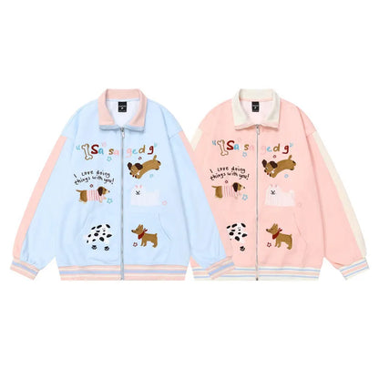 Young Girl' Cute Embroidery  Puppy  Jacket  Autumn Winter for Women