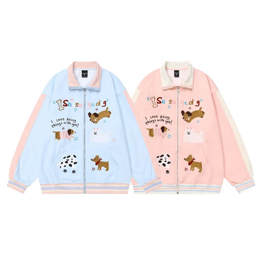 Young Girl' Cute Embroidery  Puppy  Jacket  Autumn Winter for Women