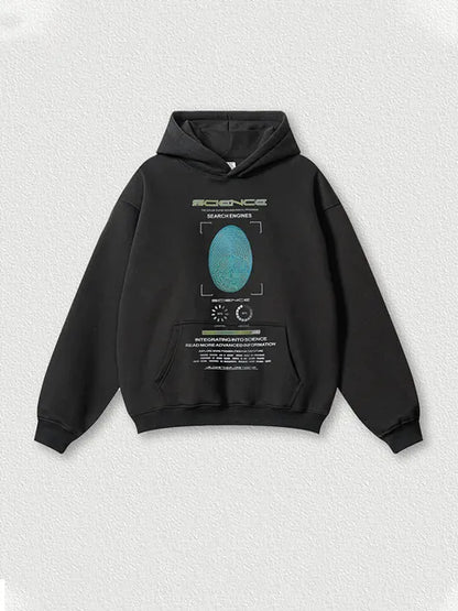 345g Vintage Wash Old Cotton Science Fingerprint Hoddie