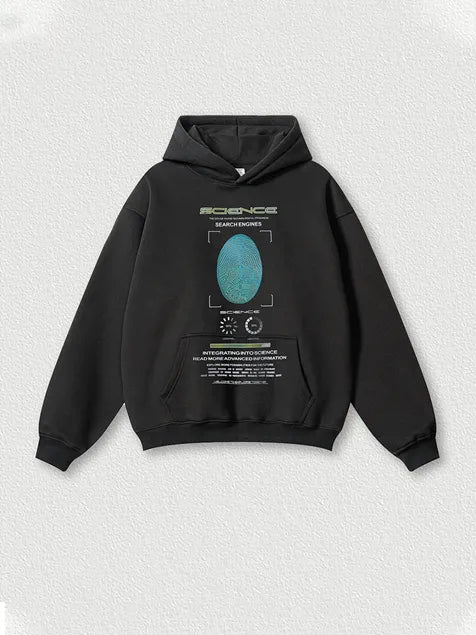 345g Vintage Wash Old Cotton Science Fingerprint Hoddie