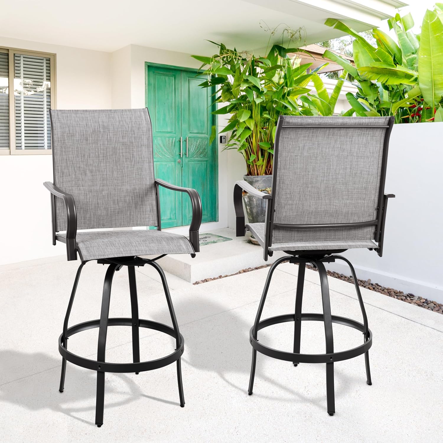 2 Piece Outdoor Patio Swivel Bar Chairs