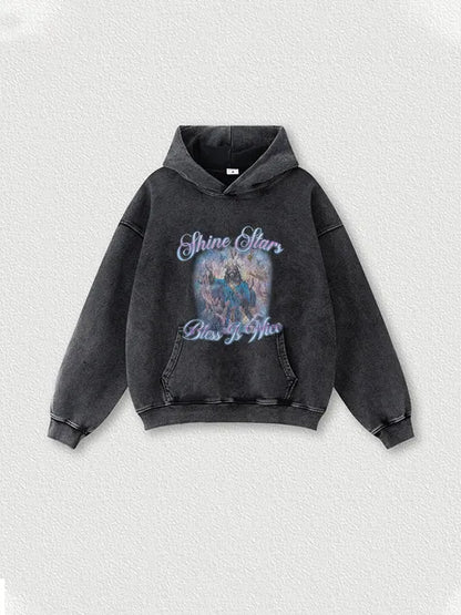Shine Star God Bless Printed Wash Old Cotton Hoodie