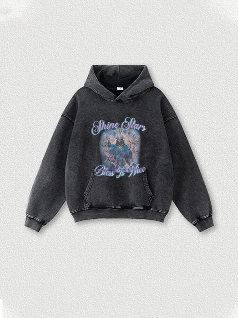 Shine Star God Bless Printed Wash Old Cotton Hoodie