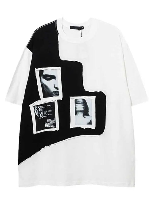 Colorblock Men's Pattern Printed Drop Shoulder T-Shirt
