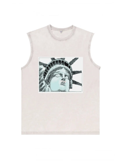 230g Cotton NYC Printed Wash Old Sleeveless T-shirt