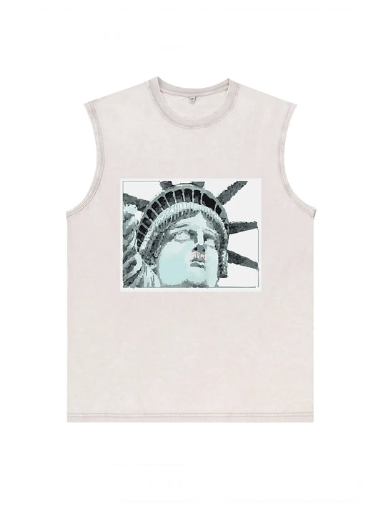 230g Cotton NYC Printed Wash Old Sleeveless T-shirt