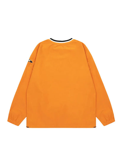 Letter Embroidered V-neck Baseball Sweatshirt for Women