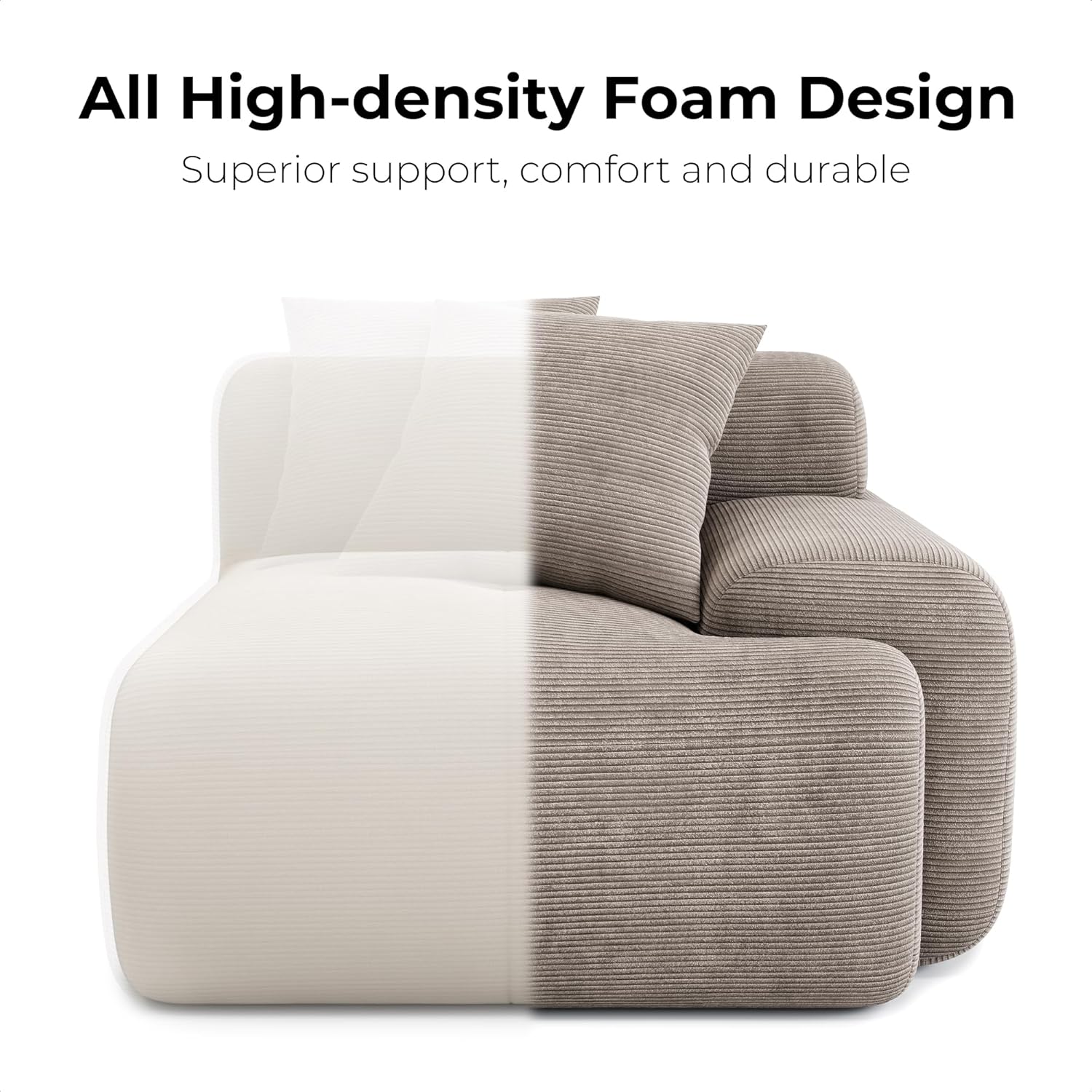 118 Inch L Shaped Modular Sofa with Ottoman Corduroy Beige