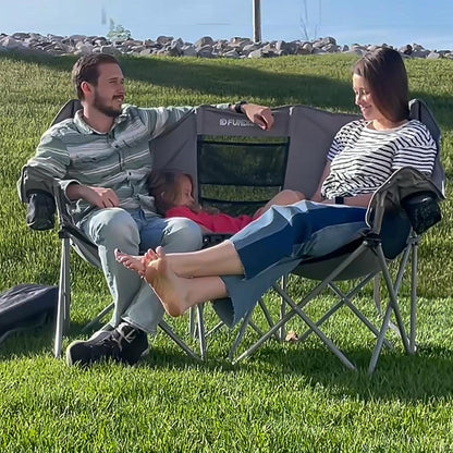 Double Camping Chair with Cooler 2 Person Folding Oversized Loveseat