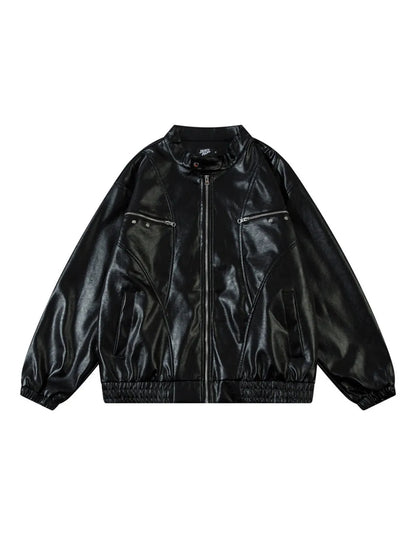 Vintage Letter Printed Zipper Faux Leather Jacket for Men