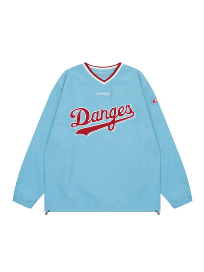 Letter Embroidered V-neck Baseball Sweatshirt for Women