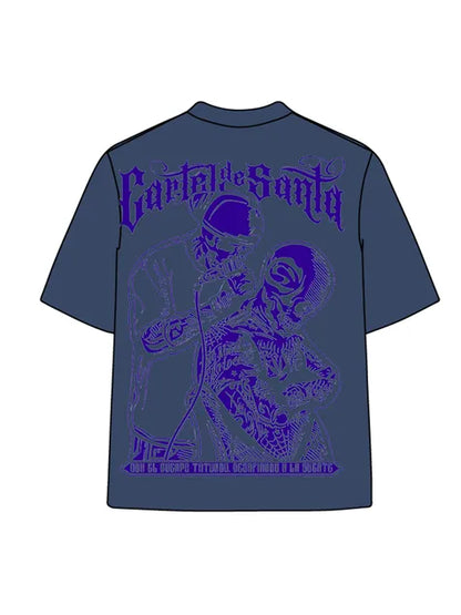 270g Bone Purple Back Santa Printed Cotton Printed Wash Old T-shirt