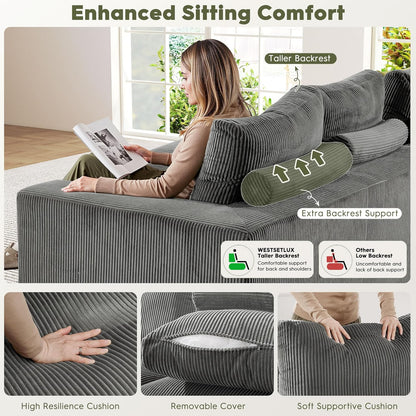 108 Inch Corduroy Cloud Sectional Sofa with Chaise Green