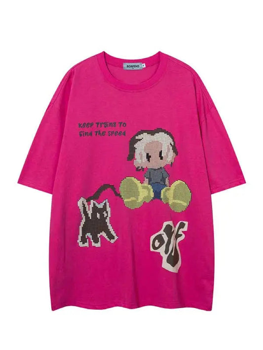 Street Life Men Cartoon Letter Graphic Tee