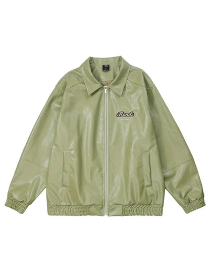Letter Printed Faux Leather Jacket for Men