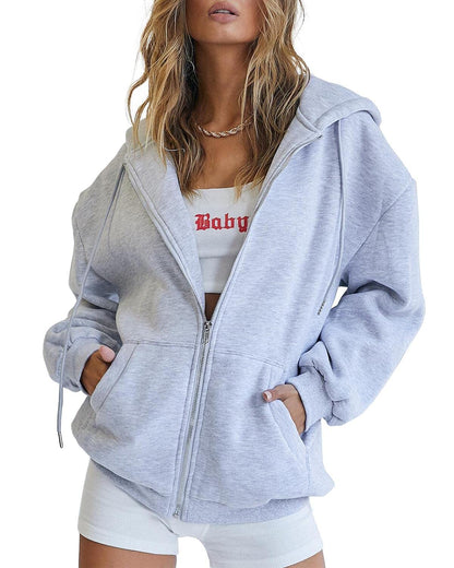 Womens Zip Up Hoodies Long Sleeve Fall Oversized Sweatshirts
