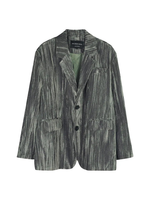 Party Men's Fitted Casual Print Color Block Decor Velvet Collar Long Sleeve Blazer Jacket, Suitable For Office