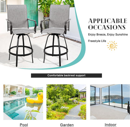 2 Piece Outdoor Patio Swivel Bar Chairs
