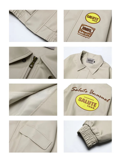 Men's Letter Embroidery Polo PU Leather Jacket