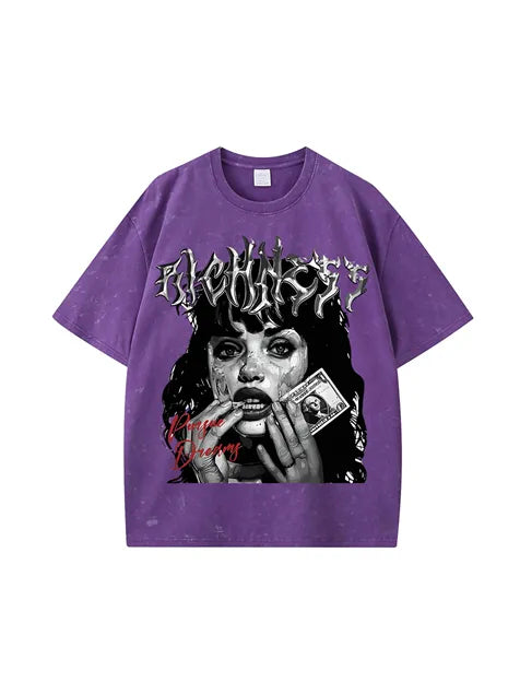 270g Cotton Dark Vintage Dollar Beauty Wash Old T-shirt