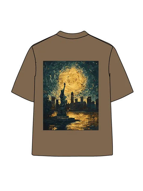 270g Cotton Star Night Liberty Island Wash Old T-shirt