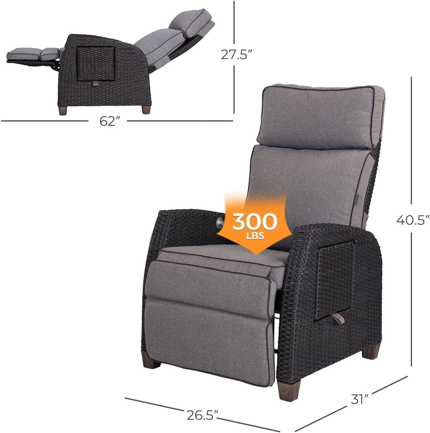 Outdoor Recliner Chair Patio 150° Lay Flat Recliner