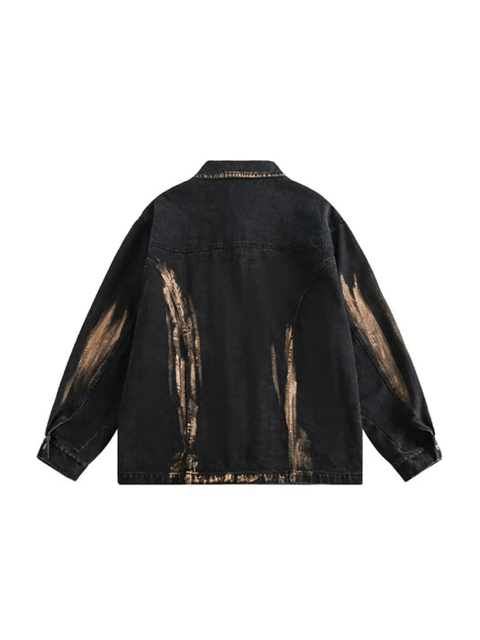 Loose Fit Men's Denim Jacket Dark Cotton Jacket, Party Grunge Rapper