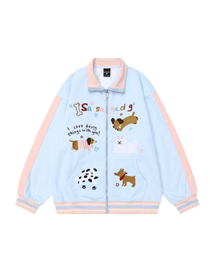 Young Girl' Cute Embroidery  Puppy  Jacket  Autumn Winter for Women