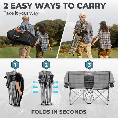Double Camping Chair with Cooler 2 Person Folding Oversized Loveseat