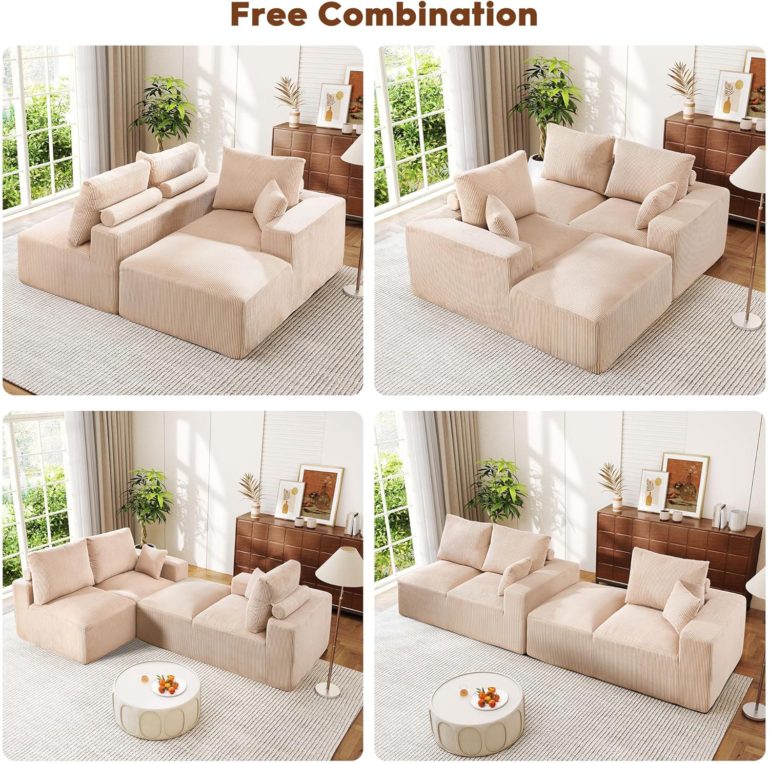 108 Inch Corduroy Cloud Sectional Sofa with Chaise Green