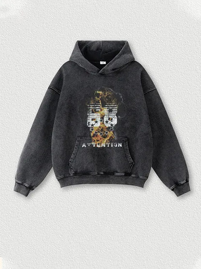 333g Vintage Number Printed Wash Old Hoodie