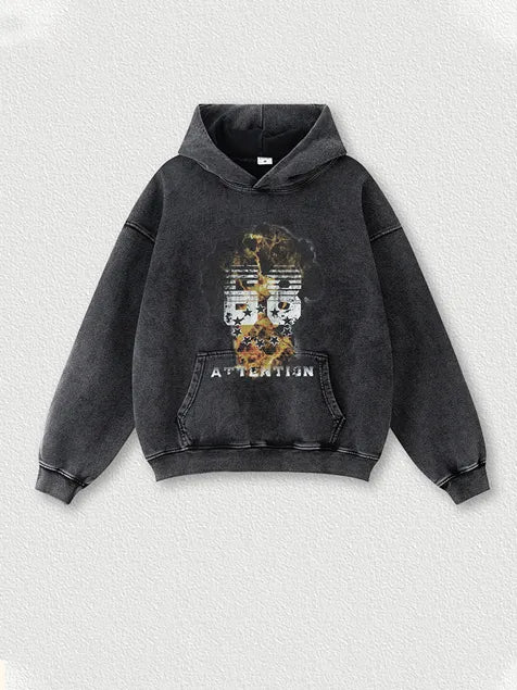 333g Vintage Number Printed Wash Old Hoodie