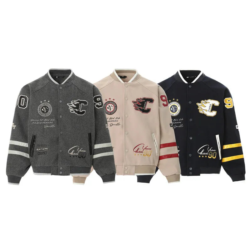 Women's Color Block 3D Embroidery And Patchwork Elements Design Baseball Jacket