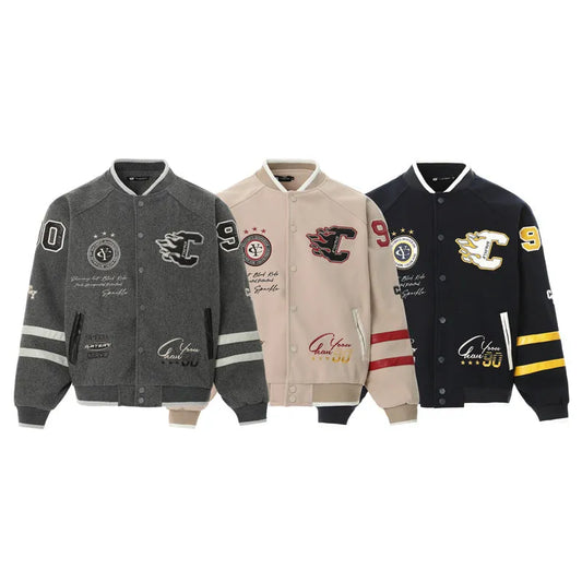 Women's Color Block 3D Embroidery And Patchwork Elements Design Baseball Jacket