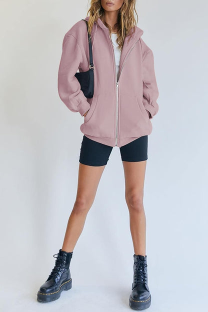 Womens Zip Up Hoodies Long Sleeve Fall Oversized Sweatshirts