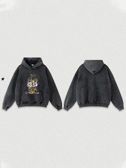 333g Vintage Number Printed Wash Old Hoodie