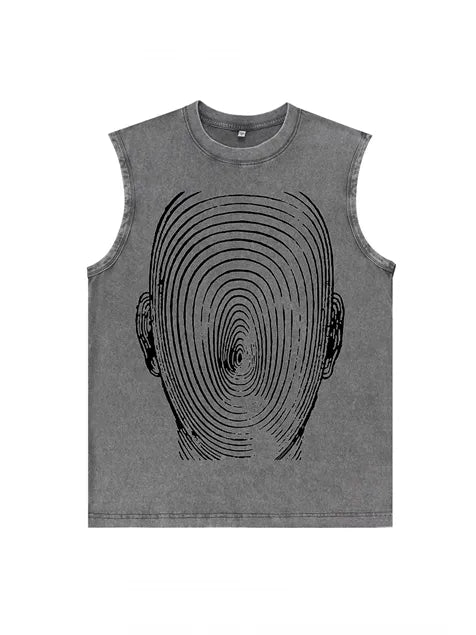 230g Electric Wave Kitty Printed Wash Old Sleeveless T-shirt