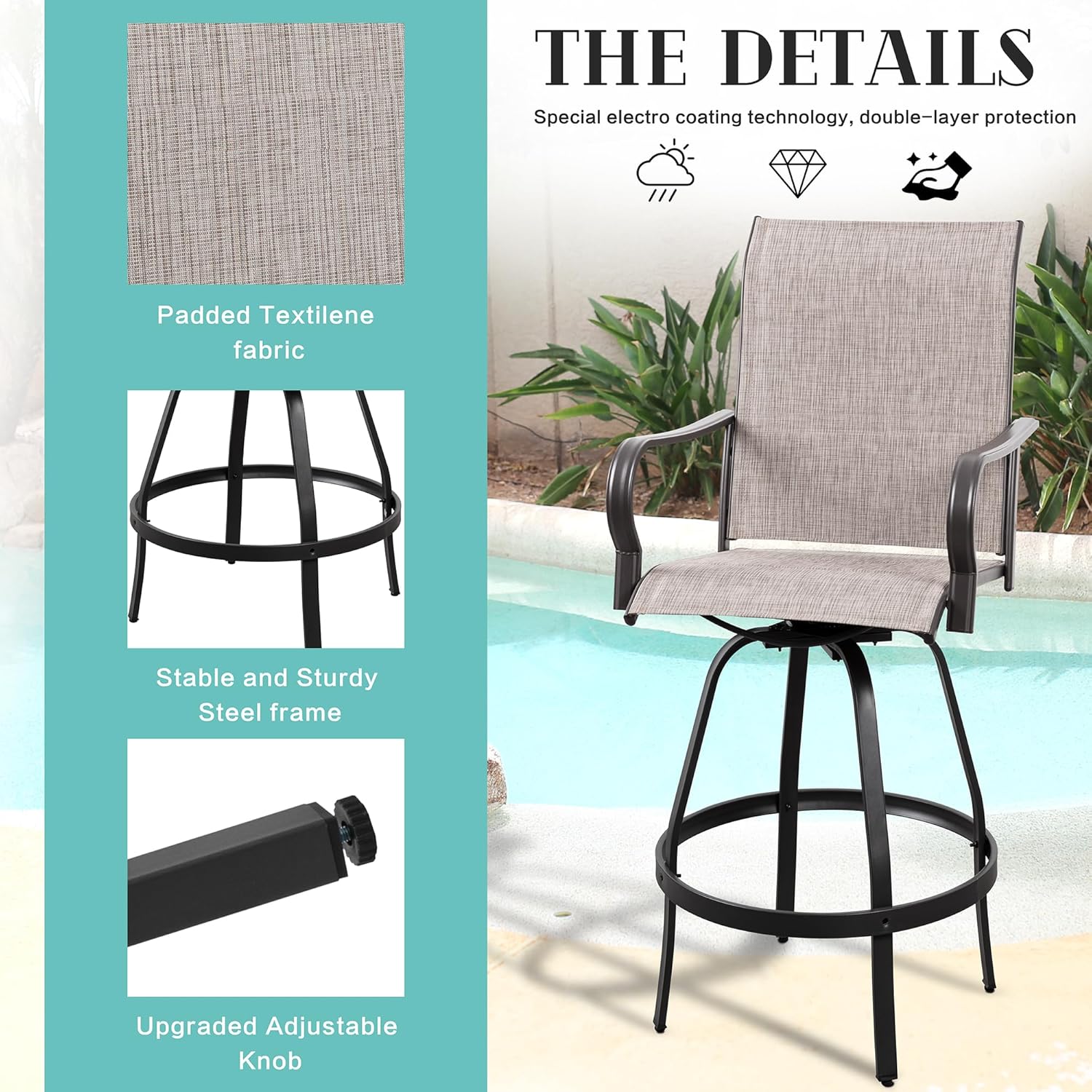 2 Piece Outdoor Patio Swivel Bar Chairs