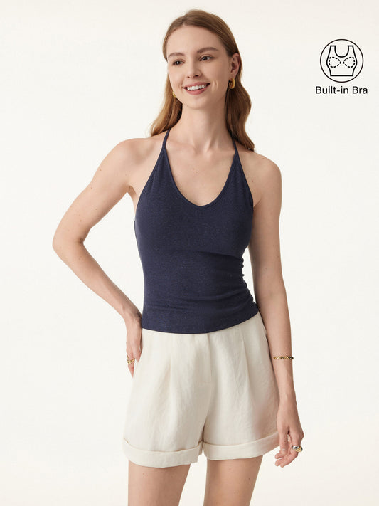 2Pcs Set Soft Linen Luxe V-neck T-back Airy Brami Tank