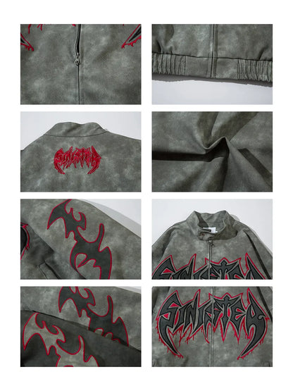 Letter Graphic Long Sleeve PU Leather Jacket for Men