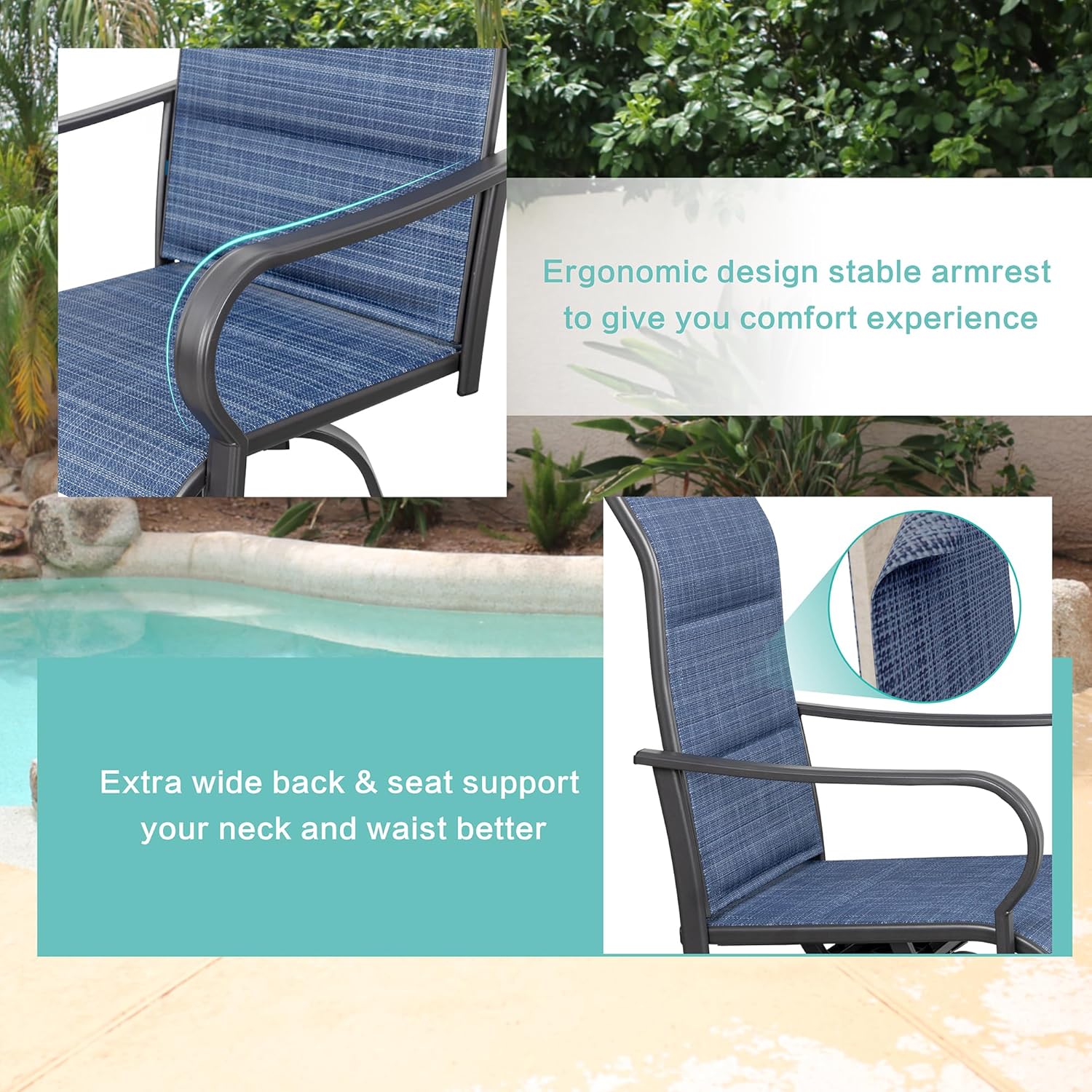 2 Piece Outdoor Patio Swivel Bar Chairs